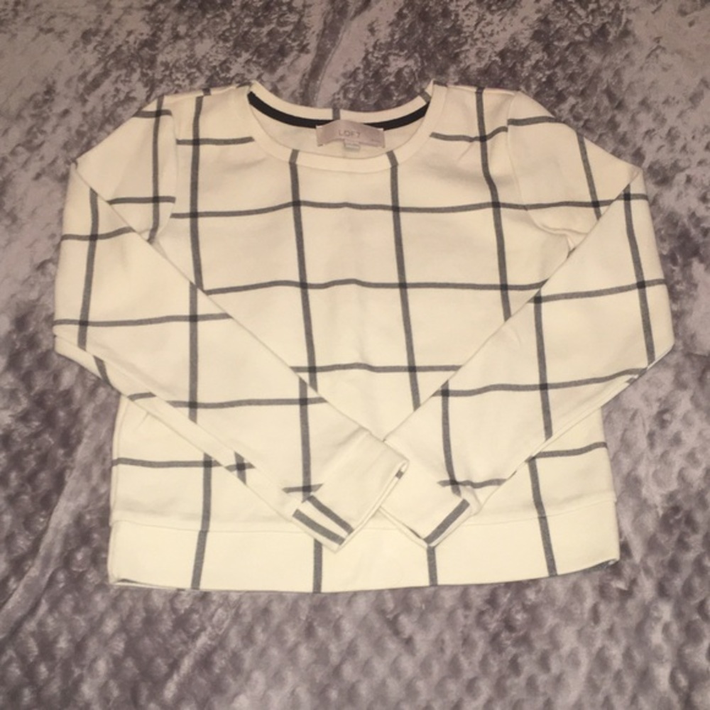 LOFT Windowpane Plaid Long Sleeve Blouse!
